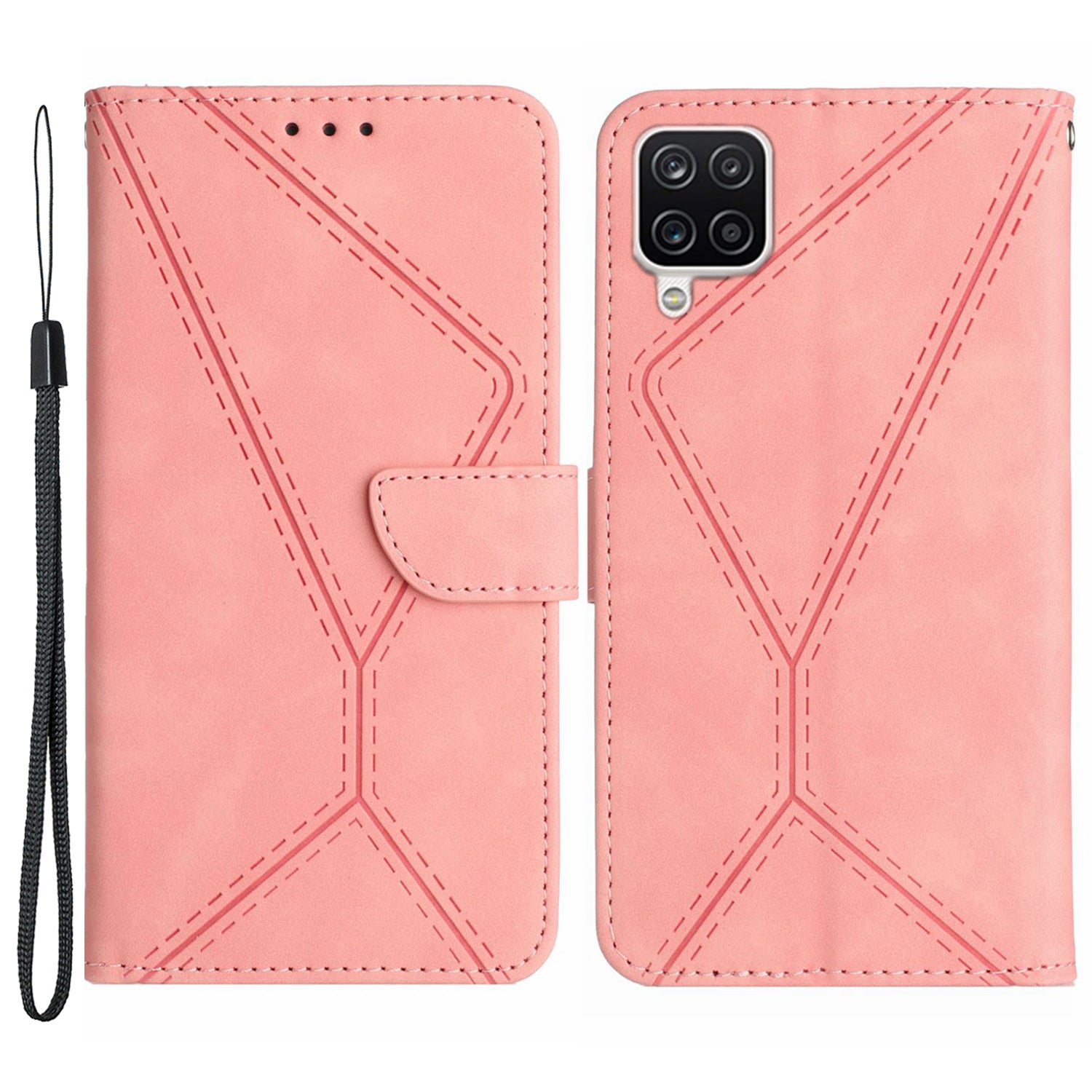 HT05 For Samsung Galaxy A22 4G (EU Version) PU Leather Stand Cover Skin-touch Imprinted Line Wallet Phone Case HT05 For Samsung Galaxy A22 4G (EU Version) PU Leather Stand Cover Skin-touch Imprinted Line Wallet Phone Case